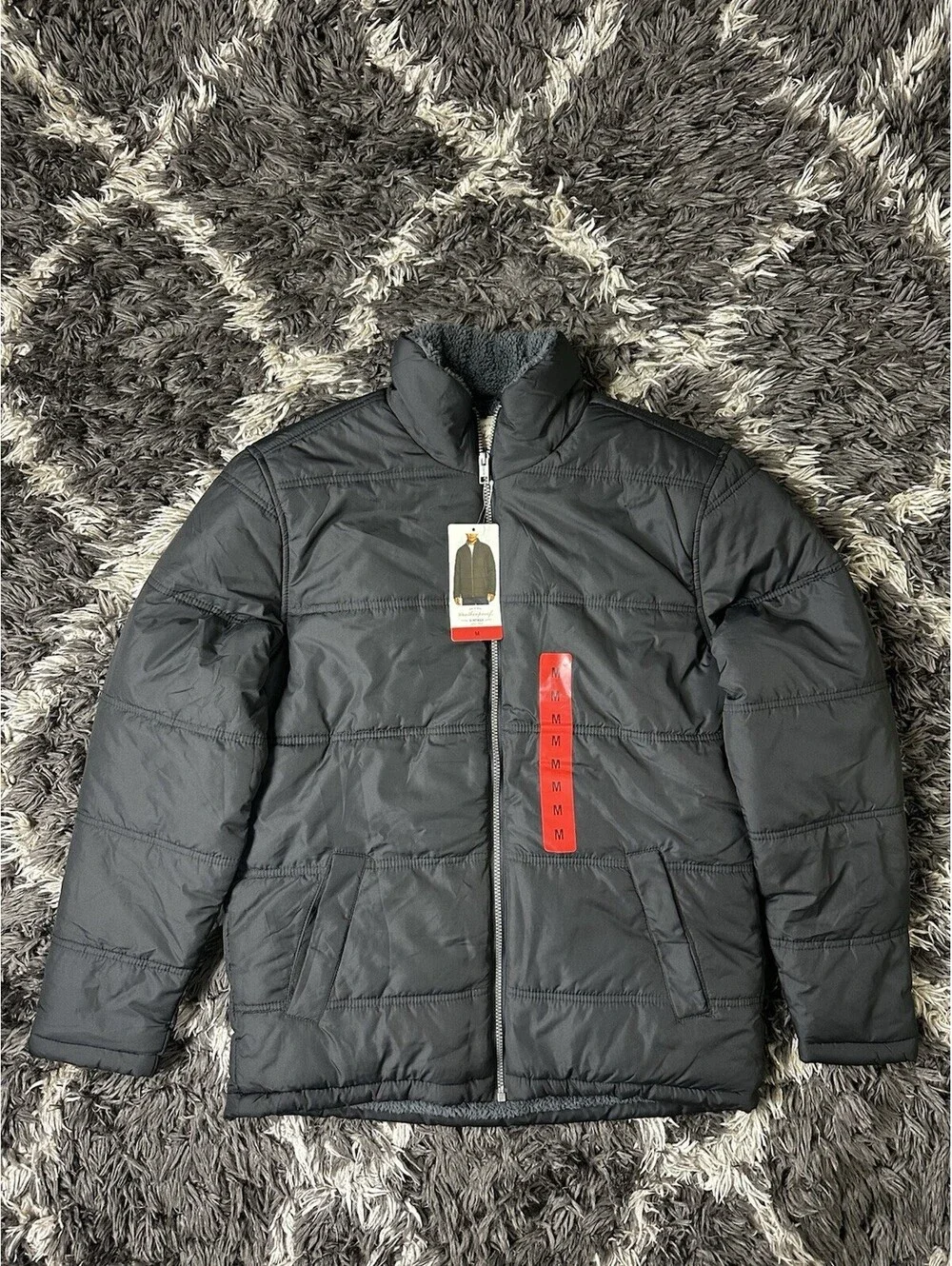 NWT Weatherproof vintage Puffer Jacket Mens Medium Black Sherpa Fleece Lined